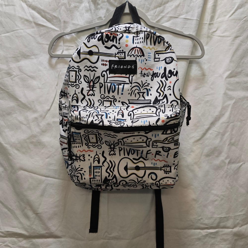 Friends TV Show Backpack Doodle Print Zip Up Travel Bag School Pack